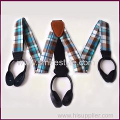 Children Fashion Design Tartan Print Braces Suspender Kids with Leather Clips