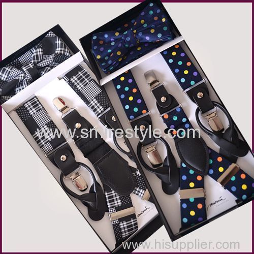 2017 Fashion Suspenders Bow Ties set with Dot Pattern Azo Free