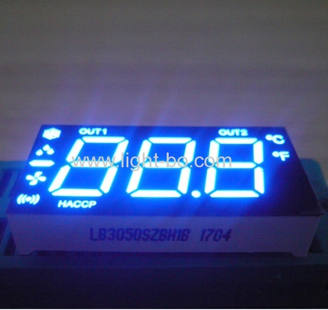 Ultra blue Customized Triple digit 7 Segment LED Display common anode for Refrigerator
