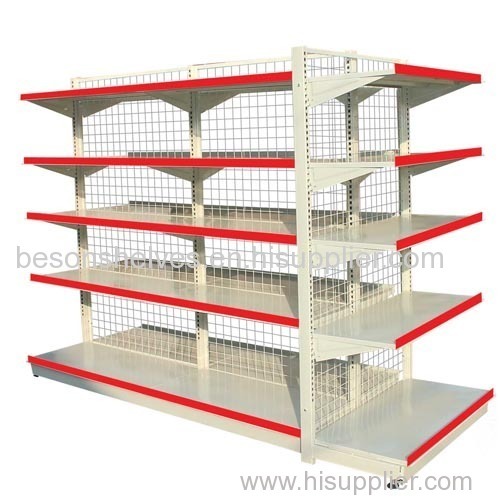 Supermarket gondola shelving unit with net back