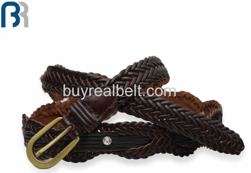 Ladies Rhinestone Braided Leather Belt