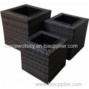 Well Furnir - Outdoor Rattan Square Planter Trio Set