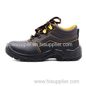 Black Middle Cut Split Embossed Leather Upper Dual-density PU Outsole Basic Safety Shoes