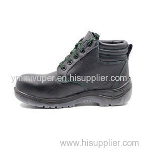 Black Middle Cut Split Embossed Leather Upper Dual-density PU Outsole Steel Toe Safety Shoes