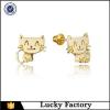 Popular Sterling Silver Happy Cat Screwback Girls Stud Earrings Fine Children`s Jewelry Wholesales