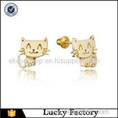 Popular Sterling Silver Happy Cat Screwback Girls Stud Earrings Fine Children`s Jewelry Wholesales