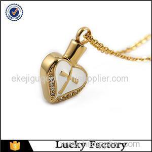 Personalized Unique Gold Color Cross And Heart Urn Necklace For Ashes Wholesales