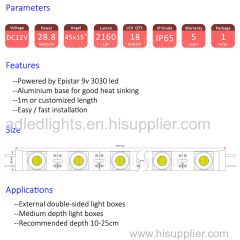 High power Waterproof 3030 18led/m edgelight led module light for 8-25cm light box