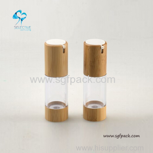 ABS plastic airless bottle with bamboo cover airless pump bottle