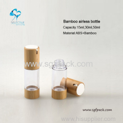 ABS plastic airless bottle with bamboo cover plastic airless bottle