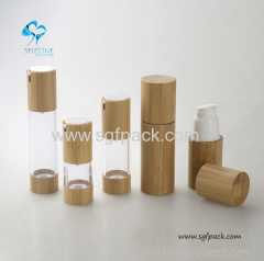 ABS plastic airless bottle with bamboo cover plastic airless bottle