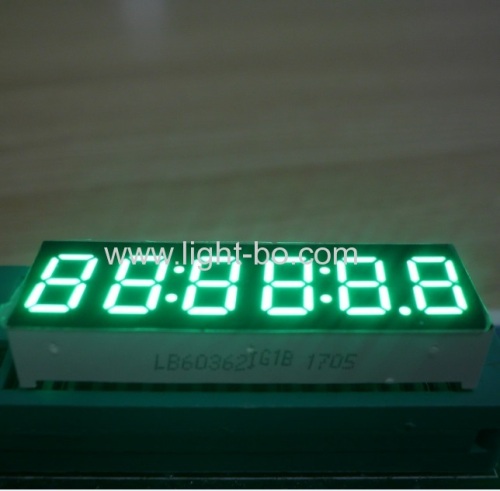 Verde puro 0,36 pulgadas 6 dígitos 7 segmentos de reloj led con ánodo común para el indicador digital del panel de instrumentos