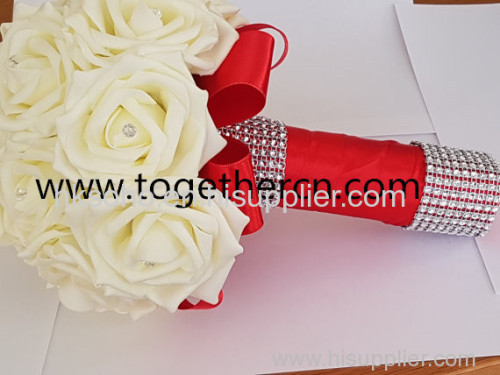 sell artificial white rose flower with diamond decoration for wedding