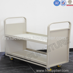 Three shelf library book flat cart