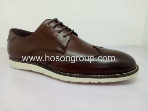Brown PU leather mens lace shoes
