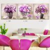 Canvas oil paintings modern art 3 panel purple rose flower in vase still life canvas prints for room decoration