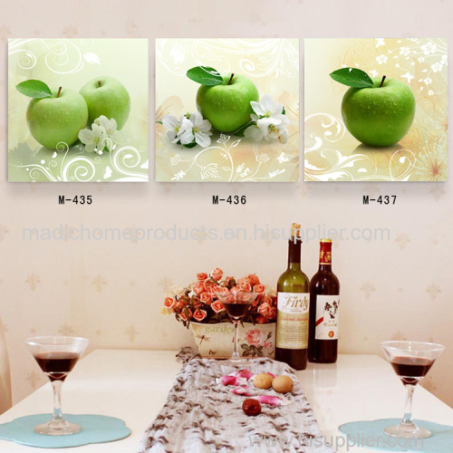 Modern painting on canvas 3 piece printed oil painting wholesale green apple kitchen restaurant decoration wall art