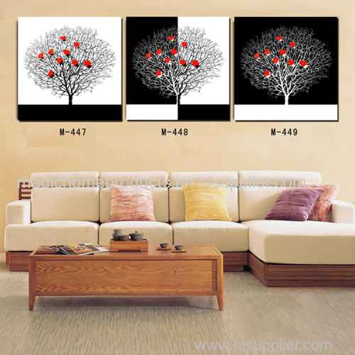 3 panel abstract oil painting black white and red tree living room wall decoration canvas printings