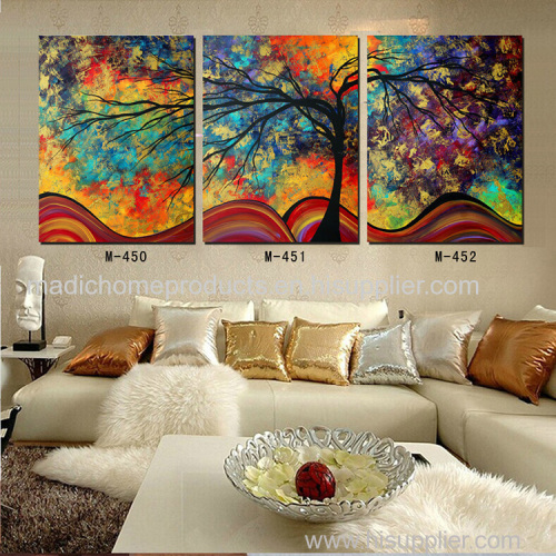 Modern decorative landscape painting 3 piece colorful tree abstract oil painting for sale