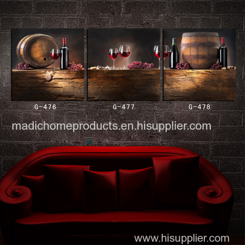 Canvas modern oil painting 3 panel wine bottle and glass still life bar decoration wall paintings printed