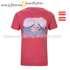 Custom red washed cotton pocket t shirt with custom printing