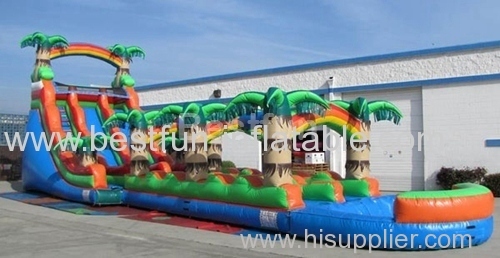 Dual long tropical inflatable water slide