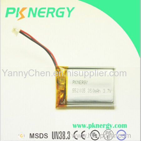 Ce UL MSDS Certificated Rechargeable LP552035 350mAh 3.7V