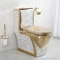 Bathroom Ceramic Sanitary Ware Decorate Gold Color Toilet