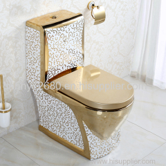 Bathroom Ceramic Sanitary Ware Decorate Gold Color Toilet