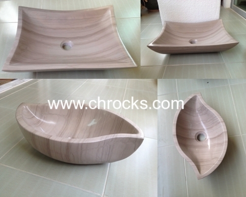 Natural stone bath sink wooden marble wash basin