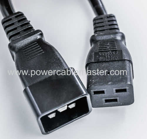 UL VDE approval IEC-C19 TO IEC -C20 SJT BLACK1.8M IEC 320 C19 to C20 AC Power Cord Cable