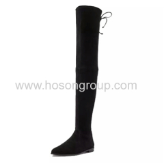 Flat lace thigh high suede lady boots