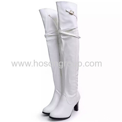 Mulheres white PU leather thigh high lady boots