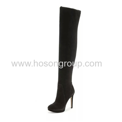 Suede thigh high pointy toe mulheres boots
