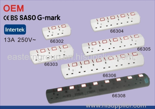 United Kingdom SASO CE G-MARK GCC UK 13 A 6-Gang Indoor Power Socket with 1m 2m 3m 5m