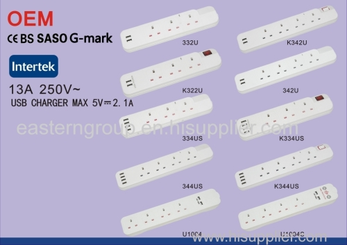 OEM 4 gang extension socket with double USB and LED light with CE SASO
