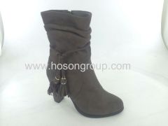 Suede chunky heel lady boots with tassels