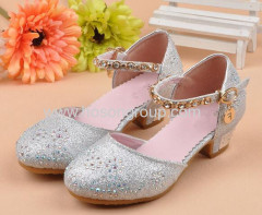 Pointy toe rhinestone ankle strap girls shoes