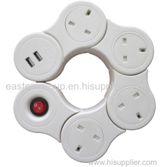 UK 3 USB power strip with individual switch and surge protection