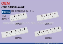 SASO Certificated UK socket 4 ways 2 USB uk power strip