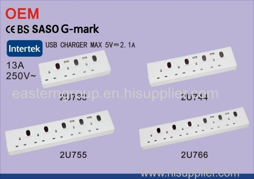 SASO Certificated UK socket 4 ways 2 USB uk power strip