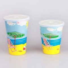 Disposable cold drinking paper cup with lids for beverage