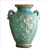 Turquoise Antique Rustic Style Double Handle Ceramic Flower Vase