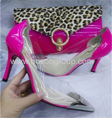 Leather and PVC high heel dress shoes and leopard handbags