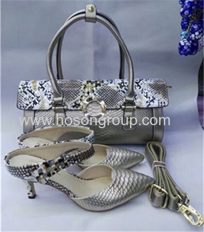 Ladies ankle strap high heel dress shoes and matching bags