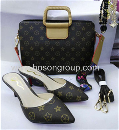 High heel slipper and matched handbag