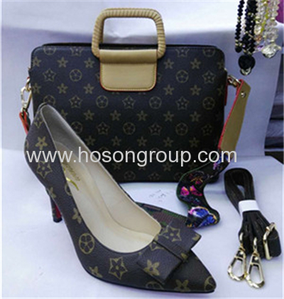 Bowtie ladies high heel shoes and matched handbag