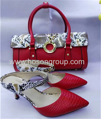 Ankle strap ladies high heel shoes with matching bags red