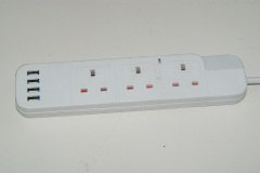 BS Approved UK 3 Way power strip with 2 usb charger