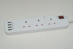 BS Approved UK 3 Way power strip with 2 usb charger